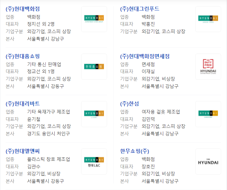 현대백화점 그룹사 정보 1