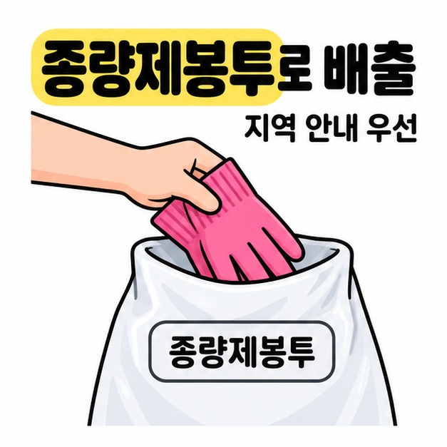 지역 안내를 우선한다는 문구와 함께 손이 고무장갑을 종량제봉투에 넣는 모습