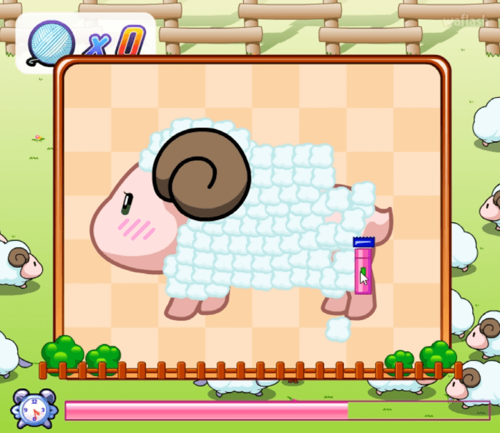 메에메에-목장-플래시게임-플레이-양을-잡아서-털을-깎는-화면