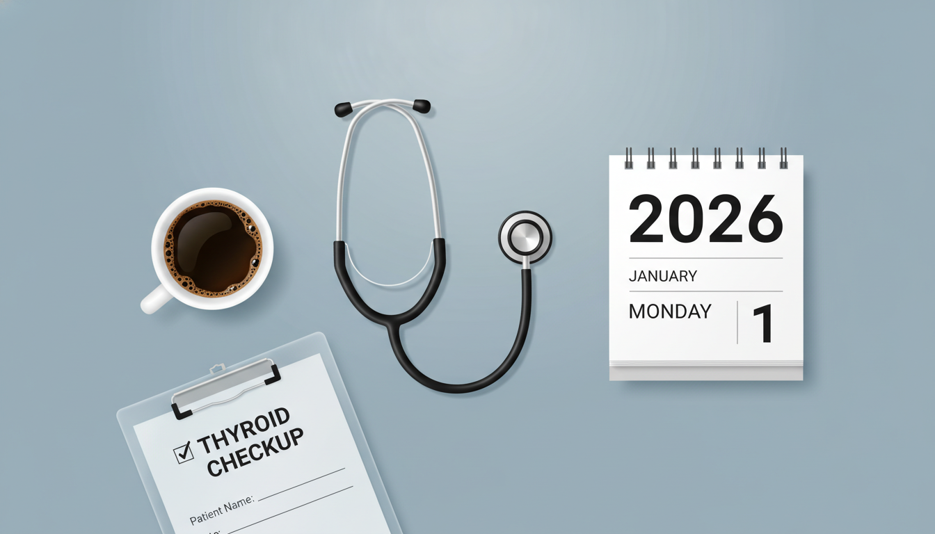 2026년 청년층의 갑상선 건강 검진을 상징하는 청진기와 차트 일러스트