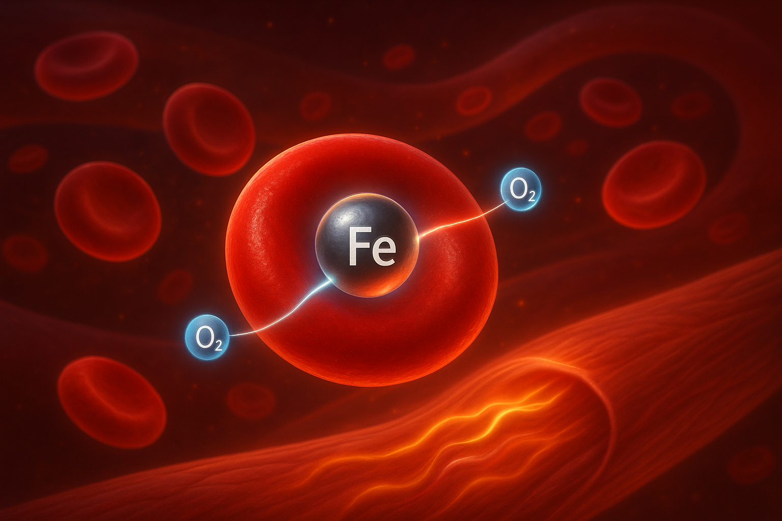 철분 (Fe) 이온이 산소 분자 (O₂)와 결합