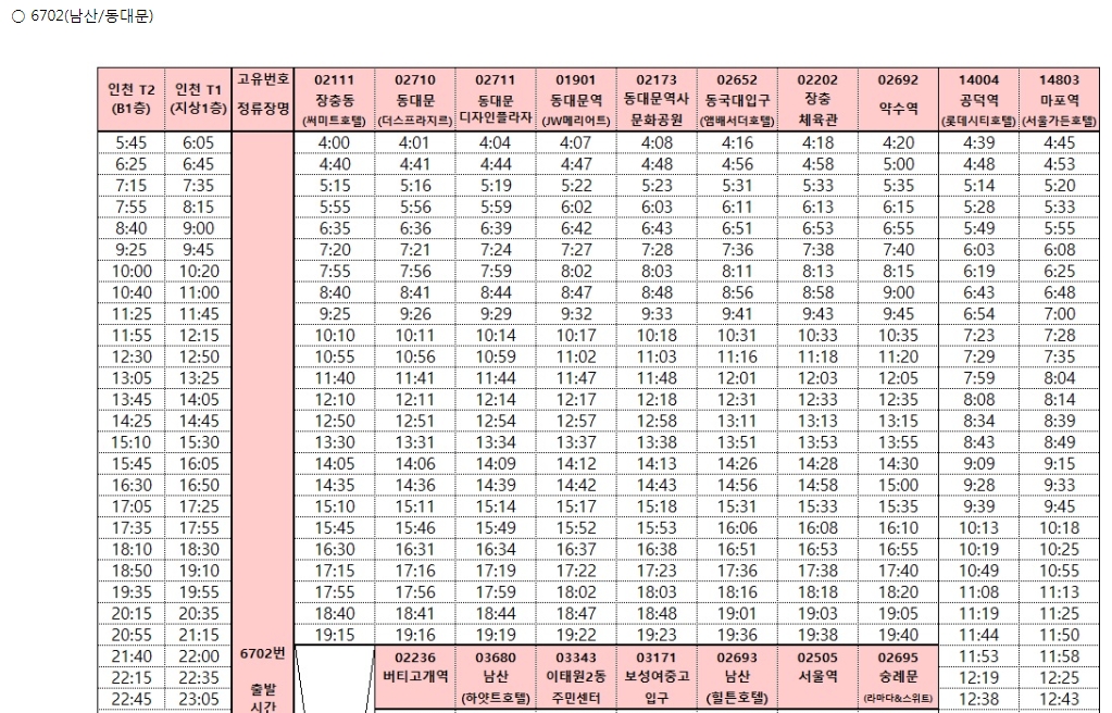 공항버스-시간표