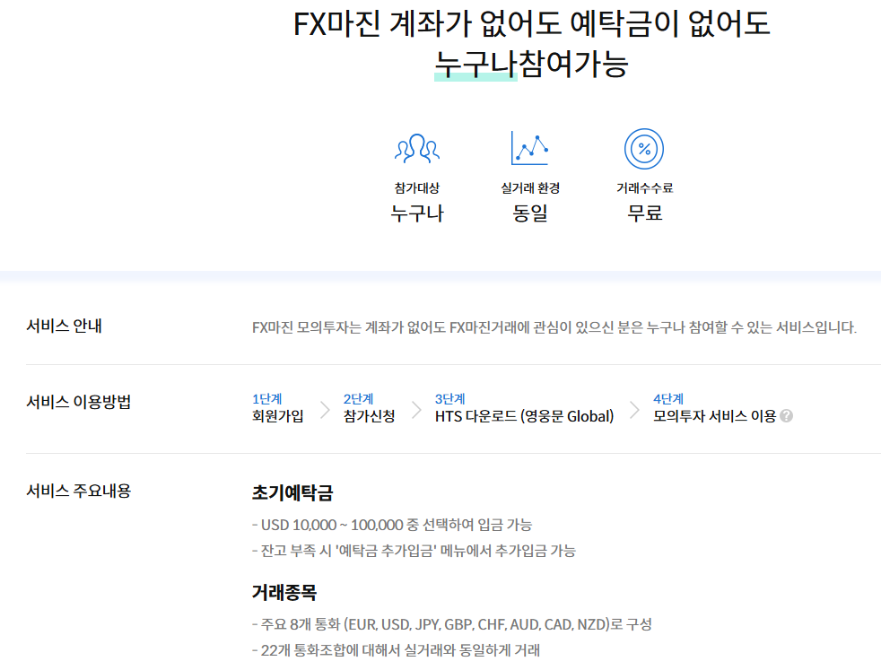 키움 FX마진 모의투자 신청 화면 사진