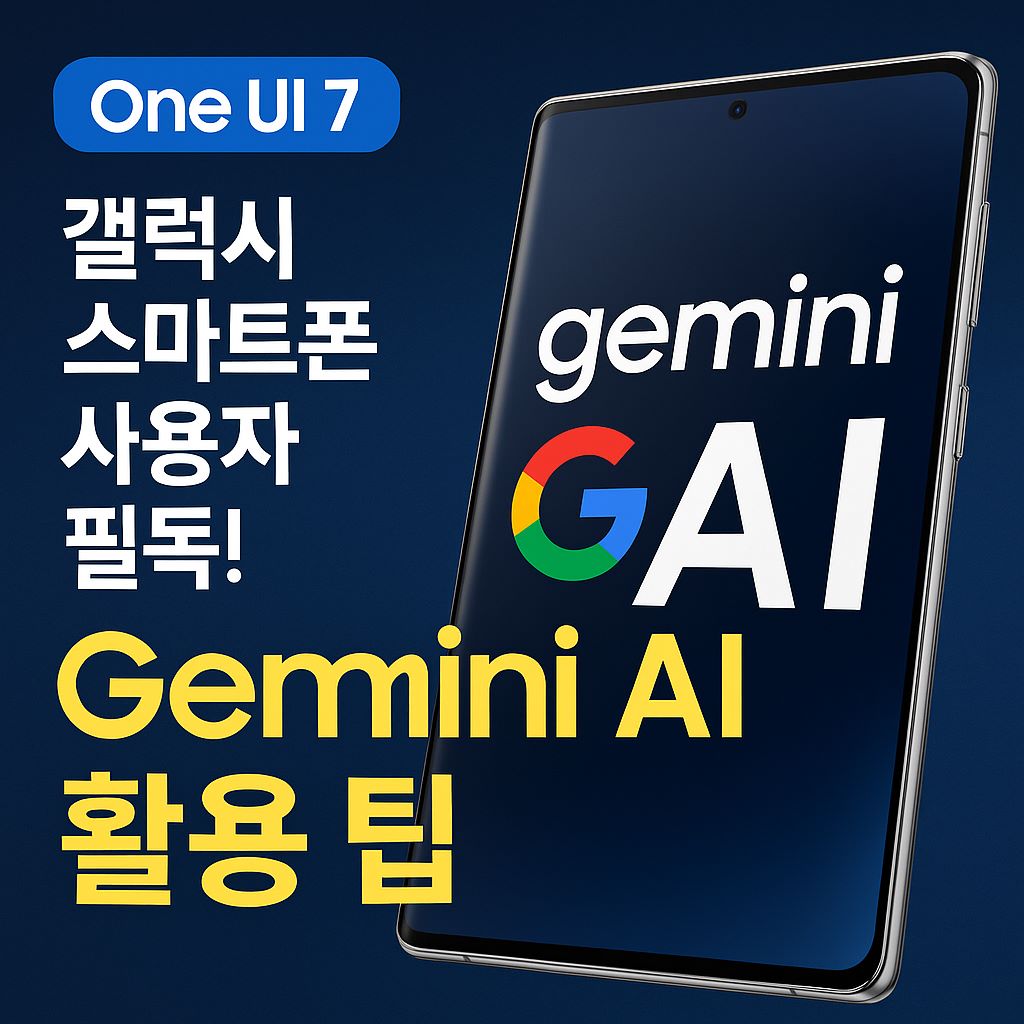 One UI 7 업데이트로 향상된 갤럭시 Gemini AI 기능을 소개하는 스마트폰 그래픽 썸네일 이미지