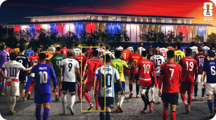국제축구연맹(FIFA)이 공개한 2026 FIFA 북중미 월드컵 본선 조 추첨 홍보 포스터. 대한민국 축구 대표팀 주장 손흥민(노란색 네모)은 당당히 센터에 위치했다. [사진=FIFA SNS 캡처]
