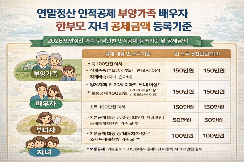연말정산 인적공제 완벽정리 - 부양가족부터 한부모까지 놓치지 마세요
