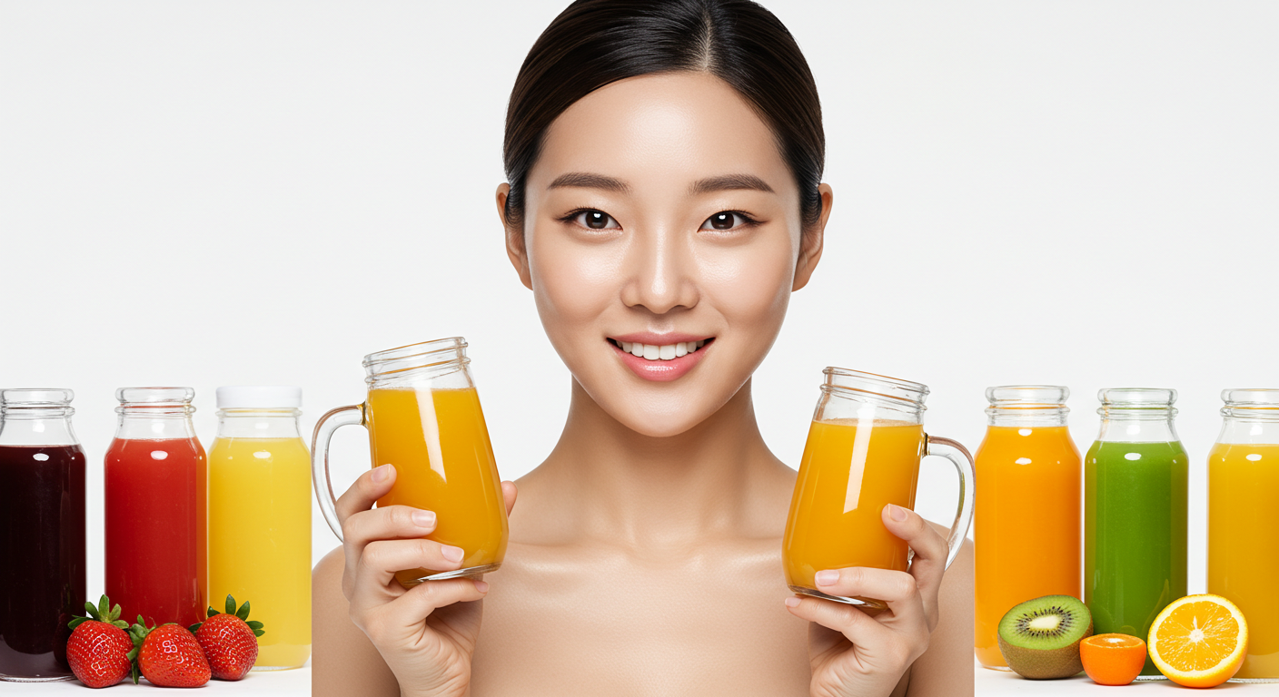 "주스 클렌즈 경험 - 다양한 채소와 과일 주스, 피부 개선과 얼굴 붓기 감소 효과를 보여주는 디자이너의 후기"