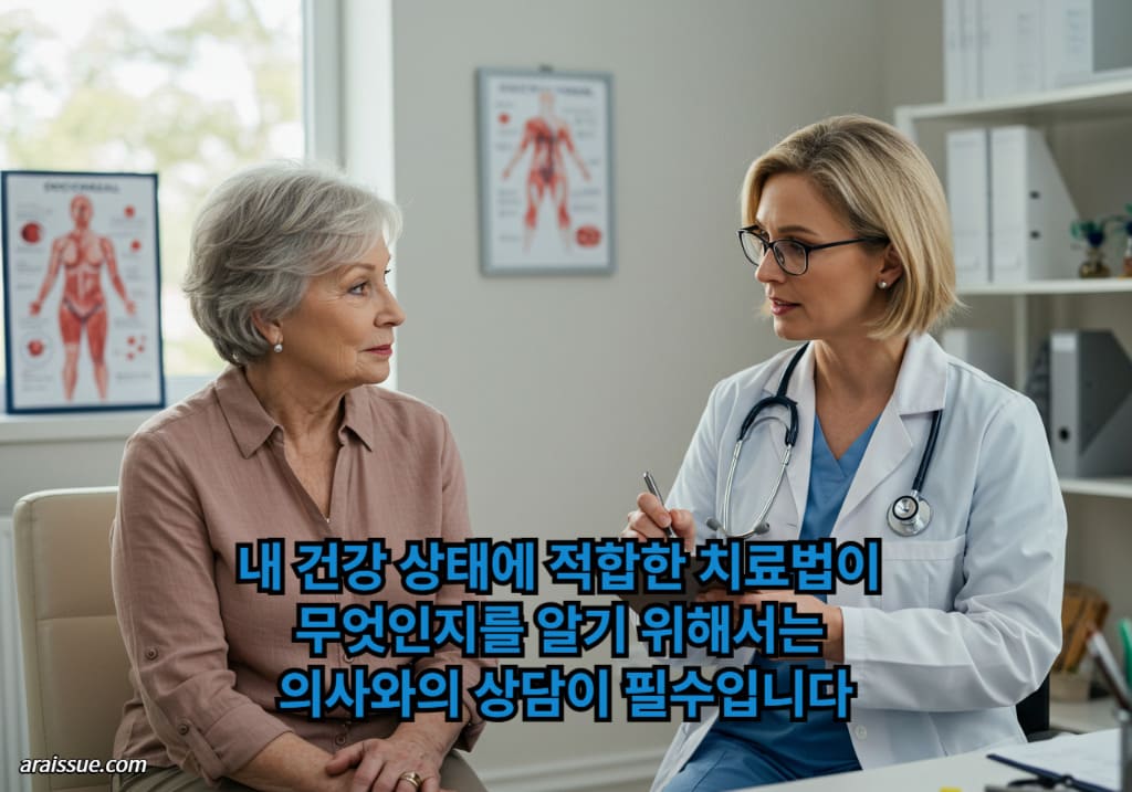 내 건강 상태에 적합한 치료법은 무엇인지를 알기 위해서는 의사와의 상담이 필수입니다