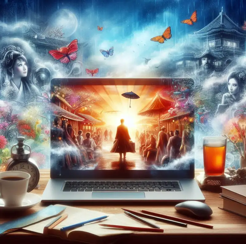 노트북으로-ott-웨이브-드라마를-시청하는-이미지