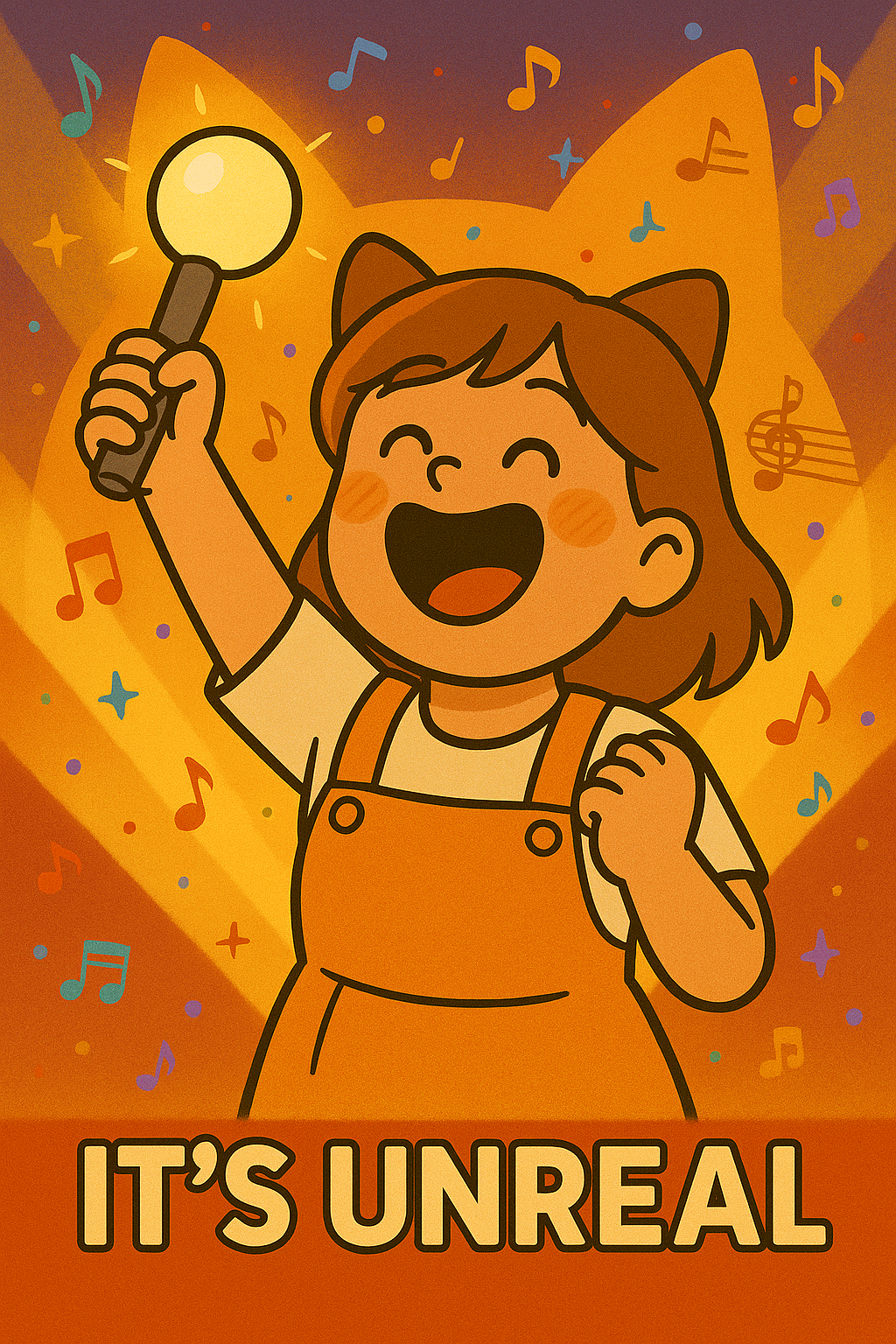 콘서트장에서 감동받아 응원봉을 흔드는 일러스트