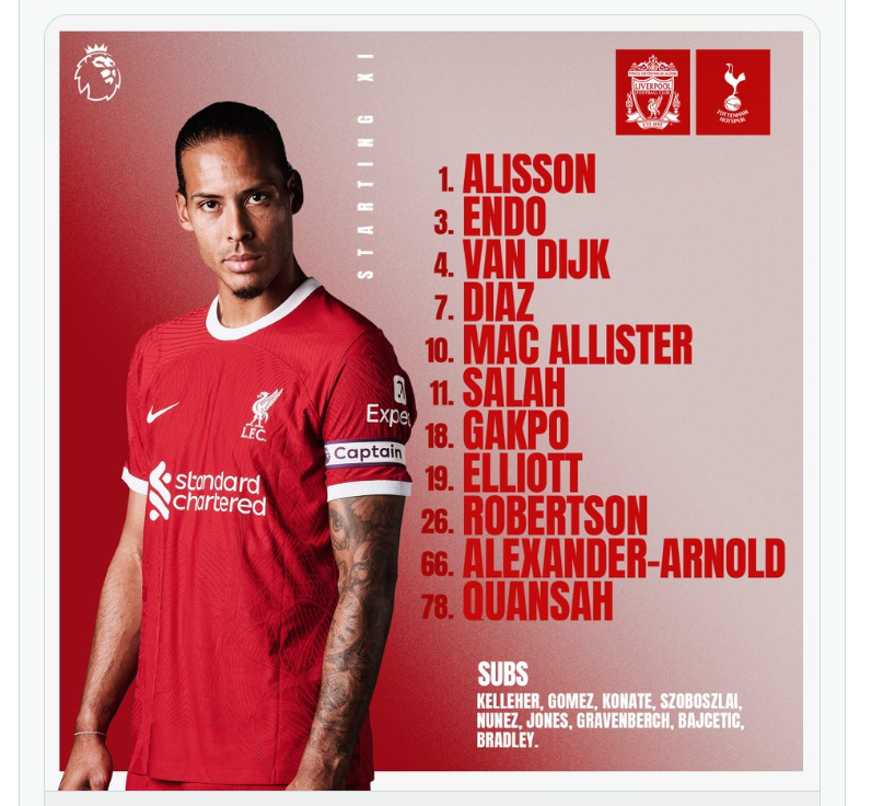 리버풀 토트넘 선발라인업