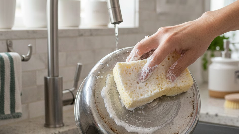 베이킹소다를 뭍여 닦는 사진