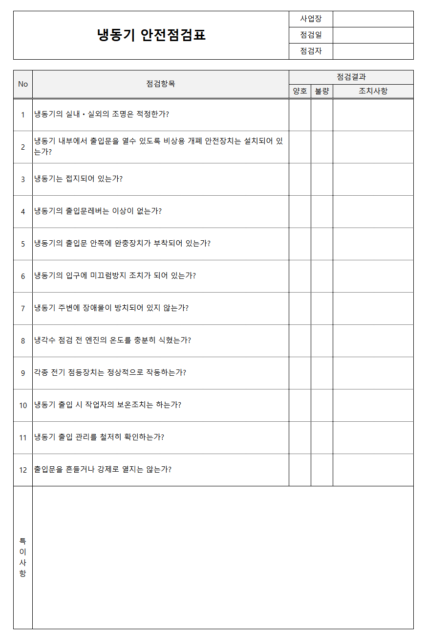 냉동기 안전점검표