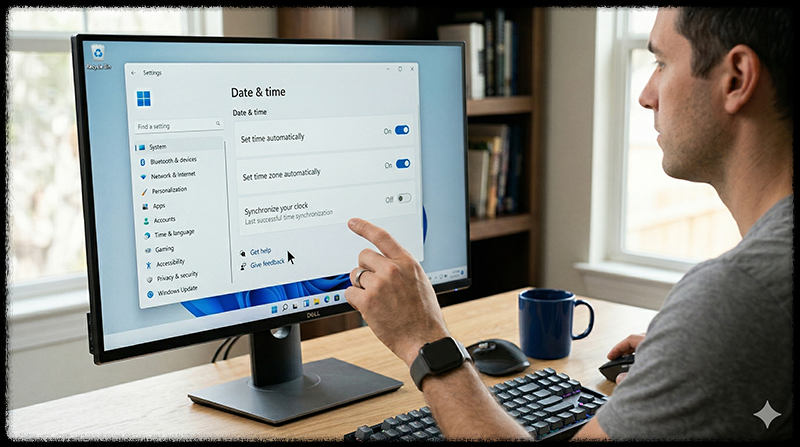 윈도우에서 시간 자동 설정을 켜는 모습