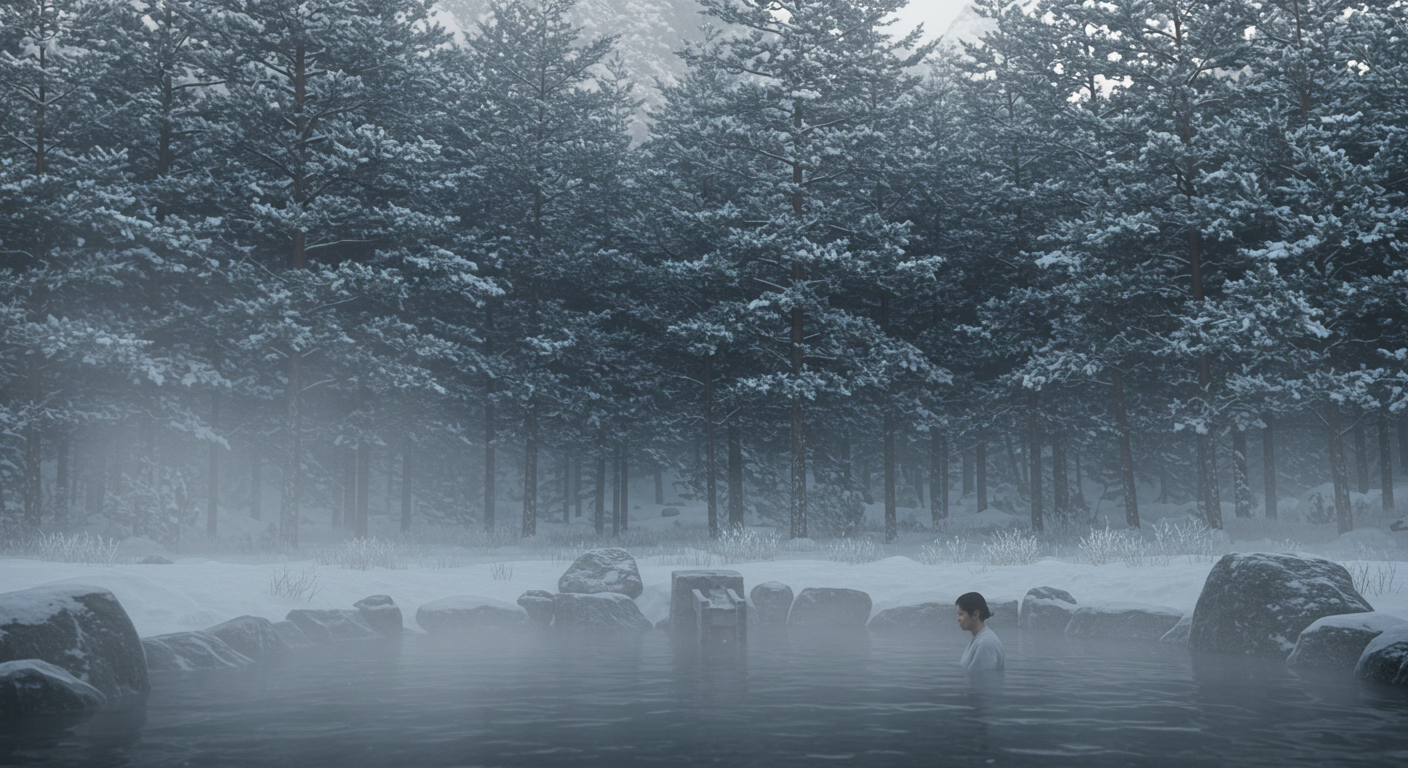 강릉 오대산 월정사 인근 숲속에서 스파를 즐기는 모습