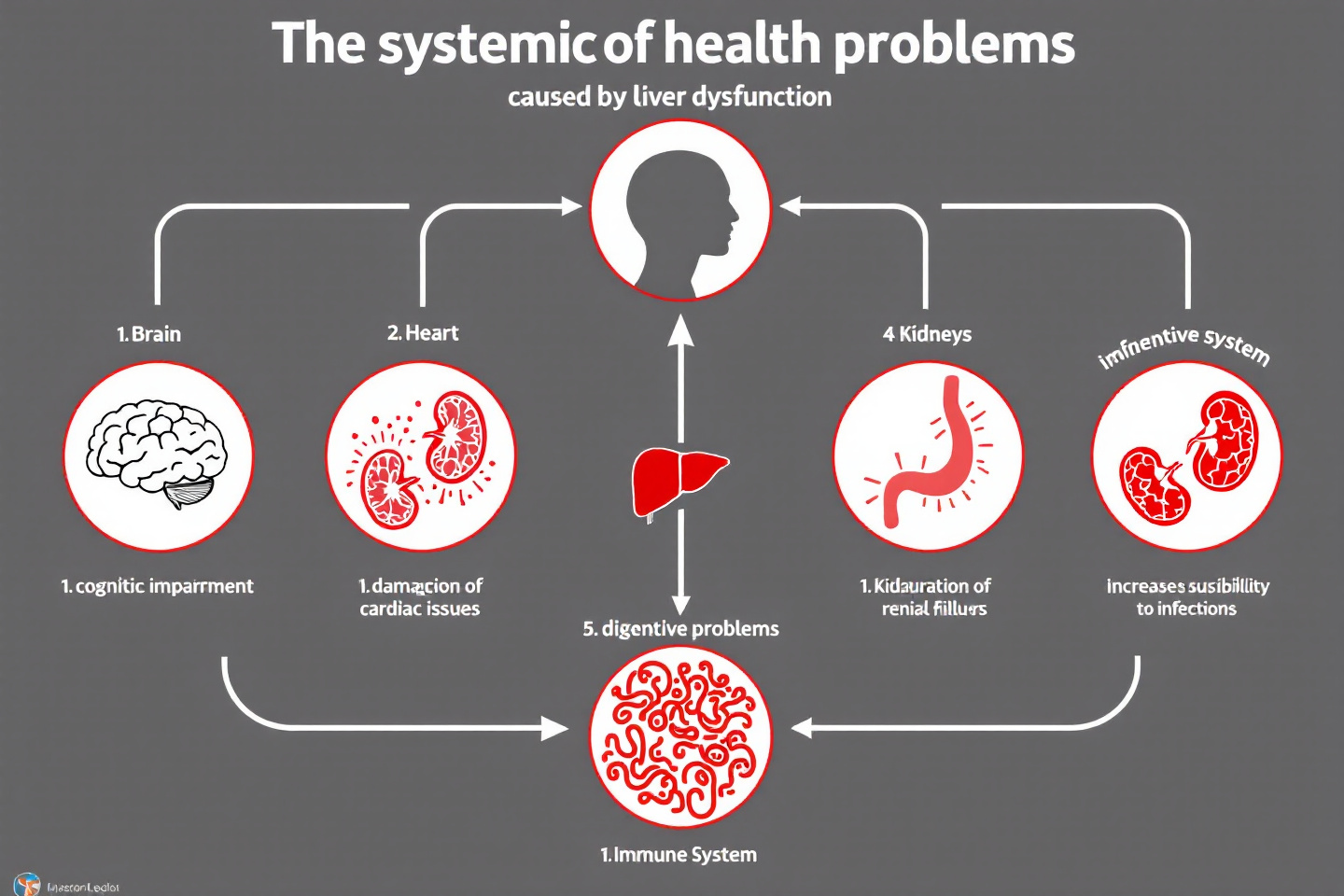 "간 기능 이상이 초래할 수 있는 전신 건강 문제를 정리한 인포그래픽"