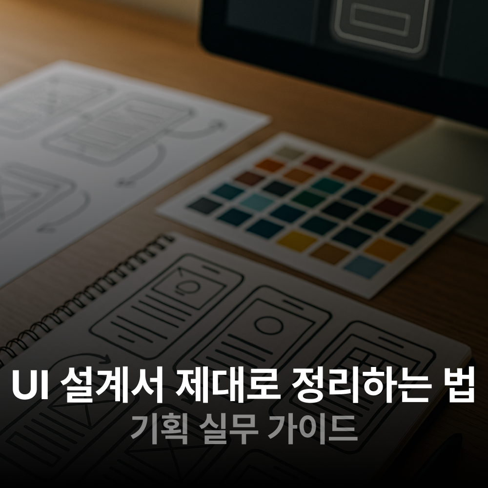 UI 기획과 화면설계를 상징하는 고급스러운 디지털 오피스 공간 이미지
