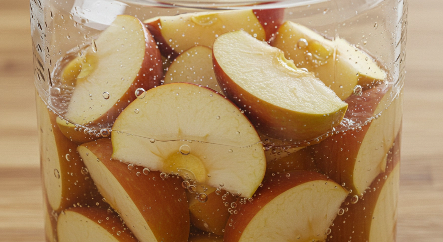 발효 중인 잘린 사과 조각