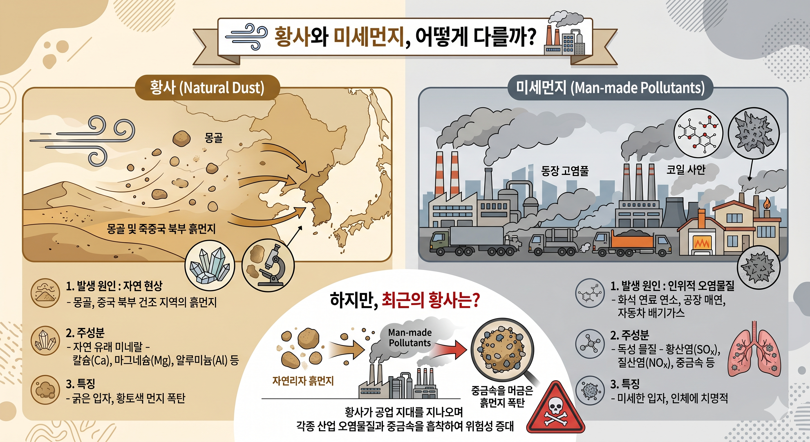 황사(Hwangsa)와 미세먼지(Fine Dust)는 어떻게 다를까?