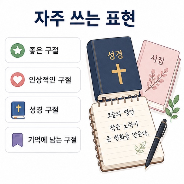 좋은 구절과 인상적인 구절, 성경 구절처럼 일상에서 구절이라는 단어를 사용하는 대표적인 표현을 보여주는 이미지