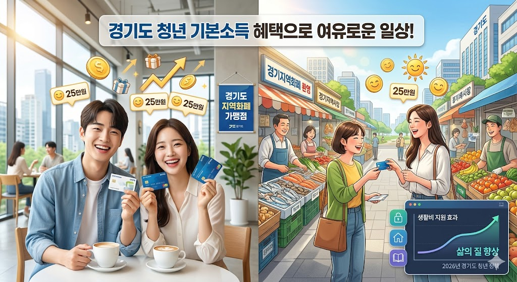 경기도 지역화폐를 사용하여 혜택을 누리는 청년들의 모습