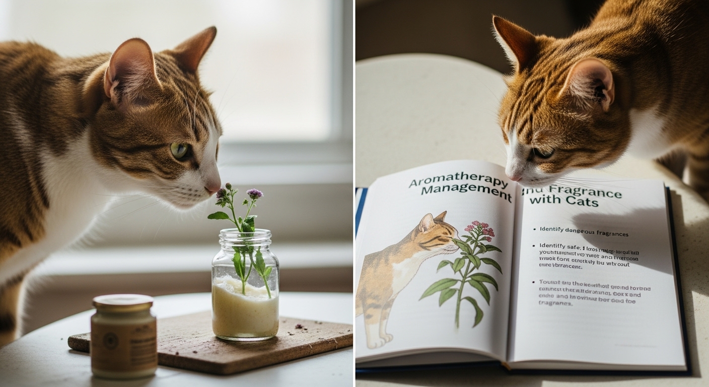 고양이가 향기 맡는 장면