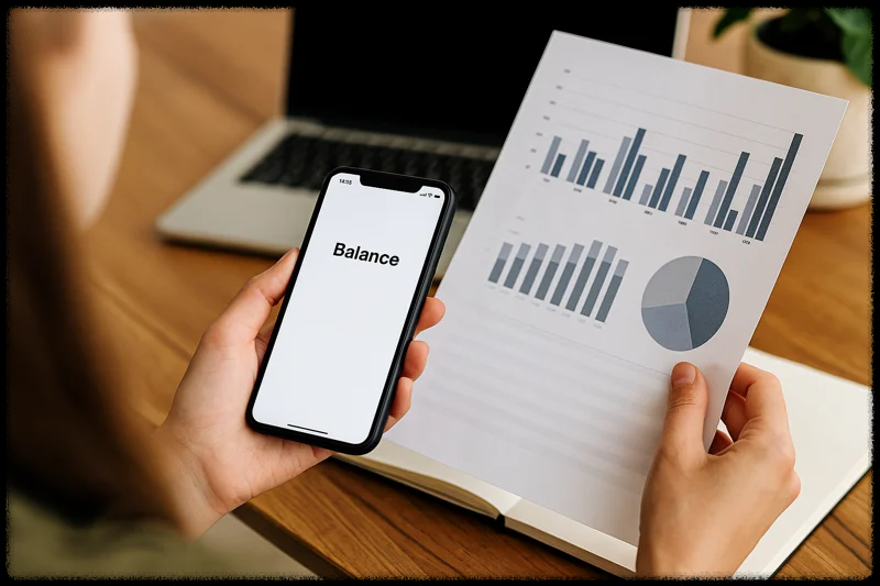 스마트폰으로 수익 잔액 확인 중인 여성