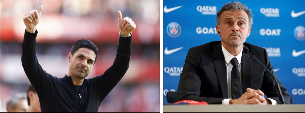 아스널의 미켈 아르테타 감독과 파리 생제르맹(PSG)의 루이스 엔리케 감독