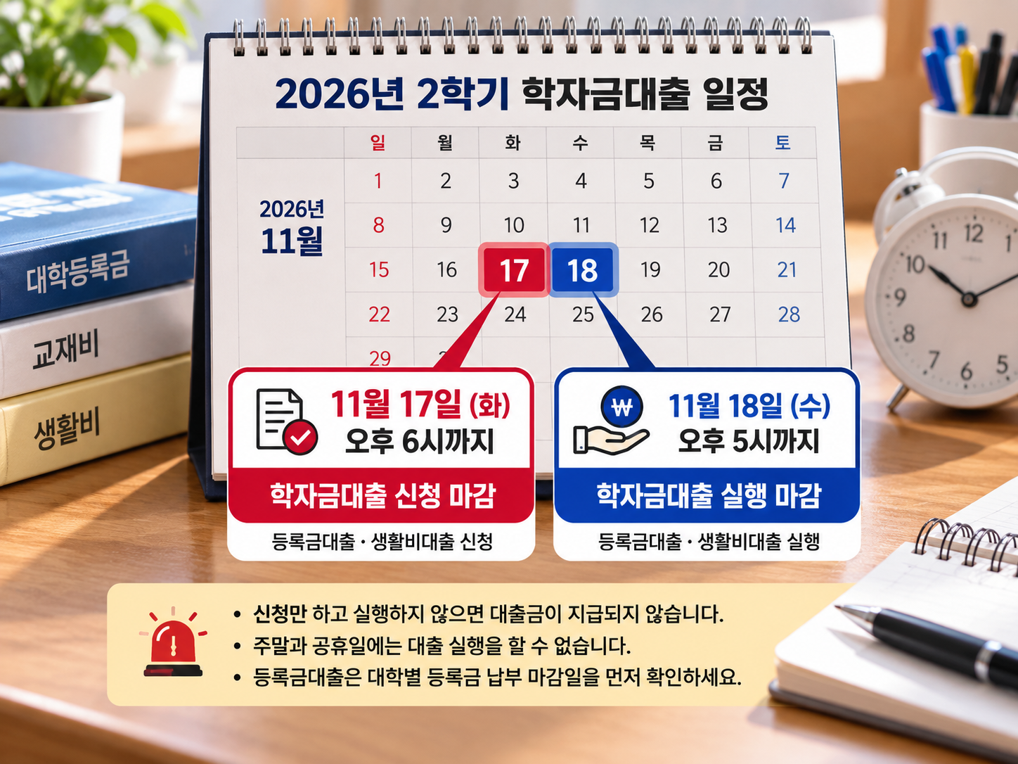 11월 17일 신청 마감과 11월 18일 실행 마감을 비교하는 달력 이미지