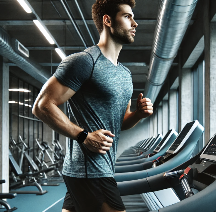 러닝머신에서 뛰고 있는 남성