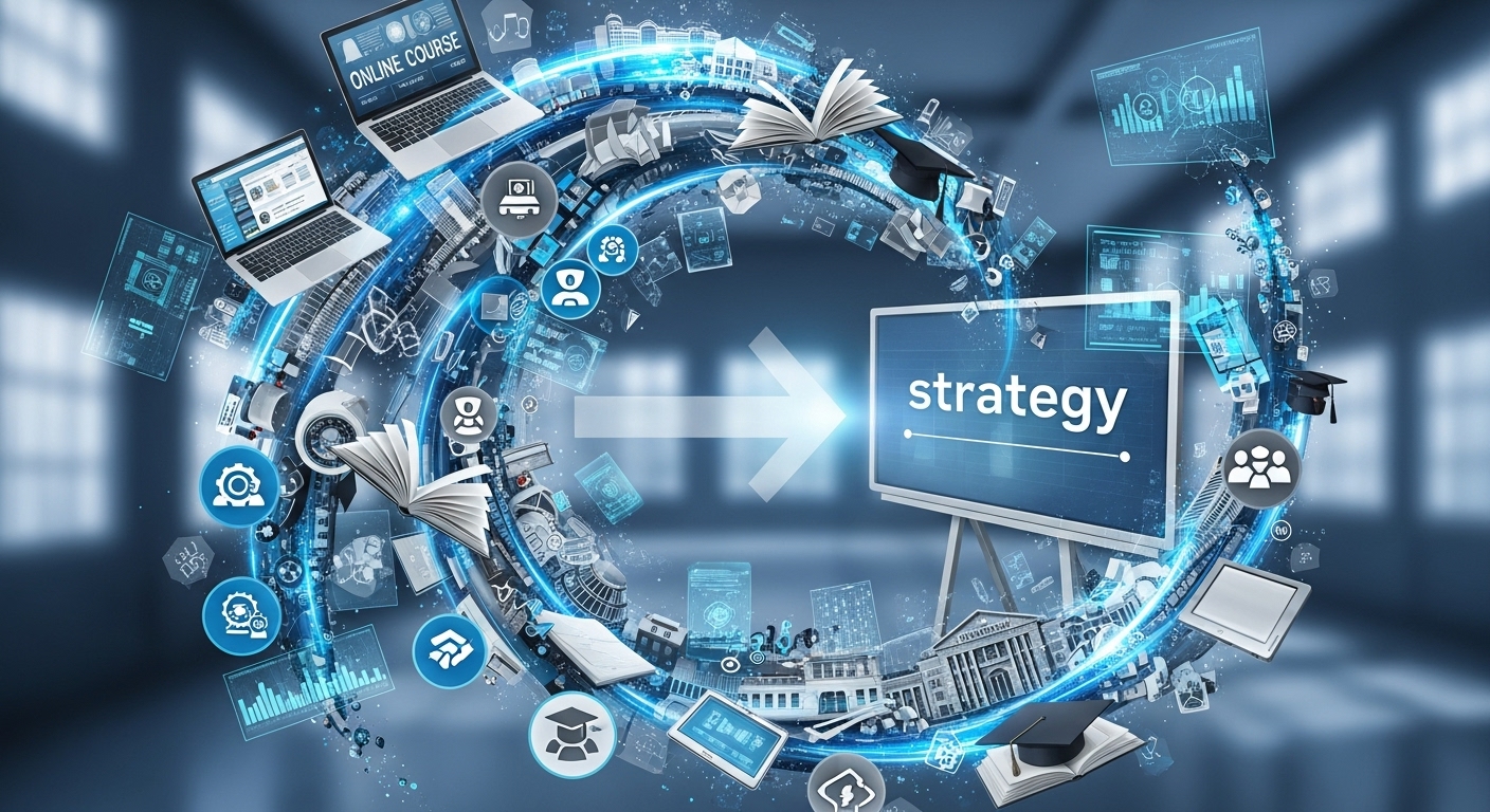 급변하는 입시 환경에 맞춰 새로운 학습 전략과 사교육 트렌드를 보여주는 추상적인 이미지.