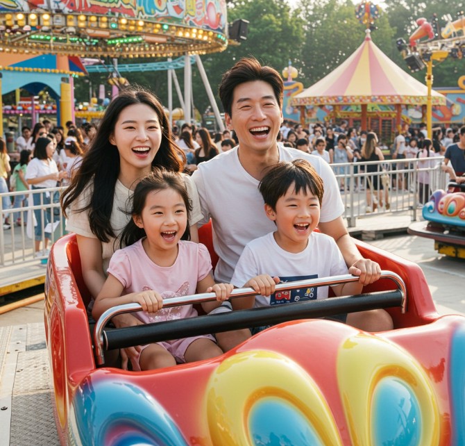 어린이날 놀이동산에서 즐기는 모습의 이미지