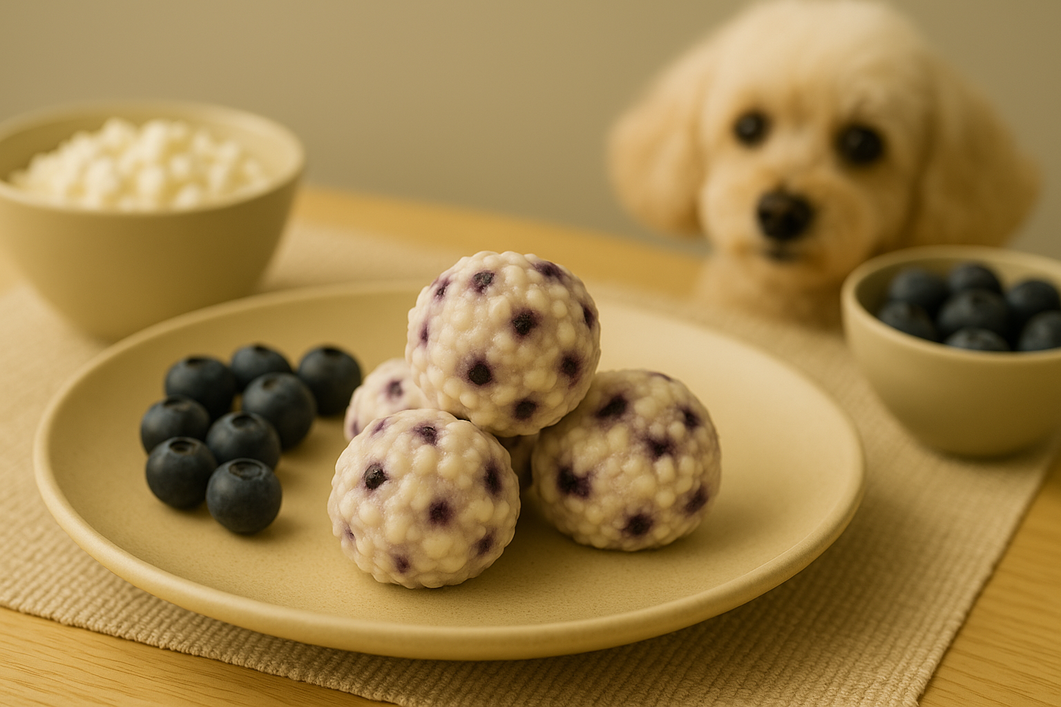 노화 방지에 좋은 항산화 간식, 블루베리와 코티지치즈로 동글하게 빚은 모습