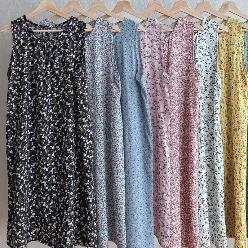 혀니미니 원피스잠옷 여성 민소매 아사면 홈웨어 원피스 순면 여름 501126