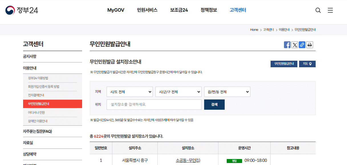 무인민원발급기 위치 및 사용법