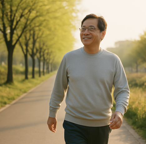 햇볕쬐며 산책하는 사진