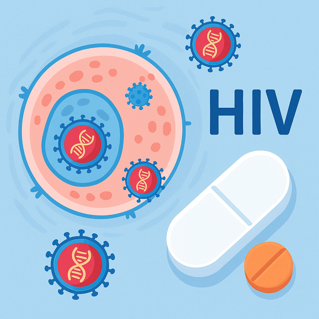 “HIV 인체 모형과 신약 치료제 이미지”