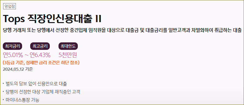 신한은행 Tops 직장인신용대출 II