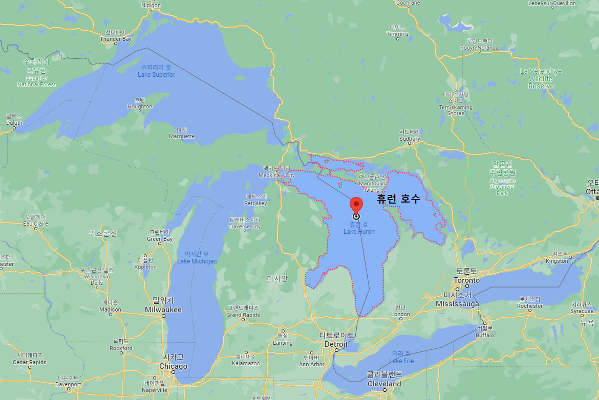캐나다 휴런 호수의 위치