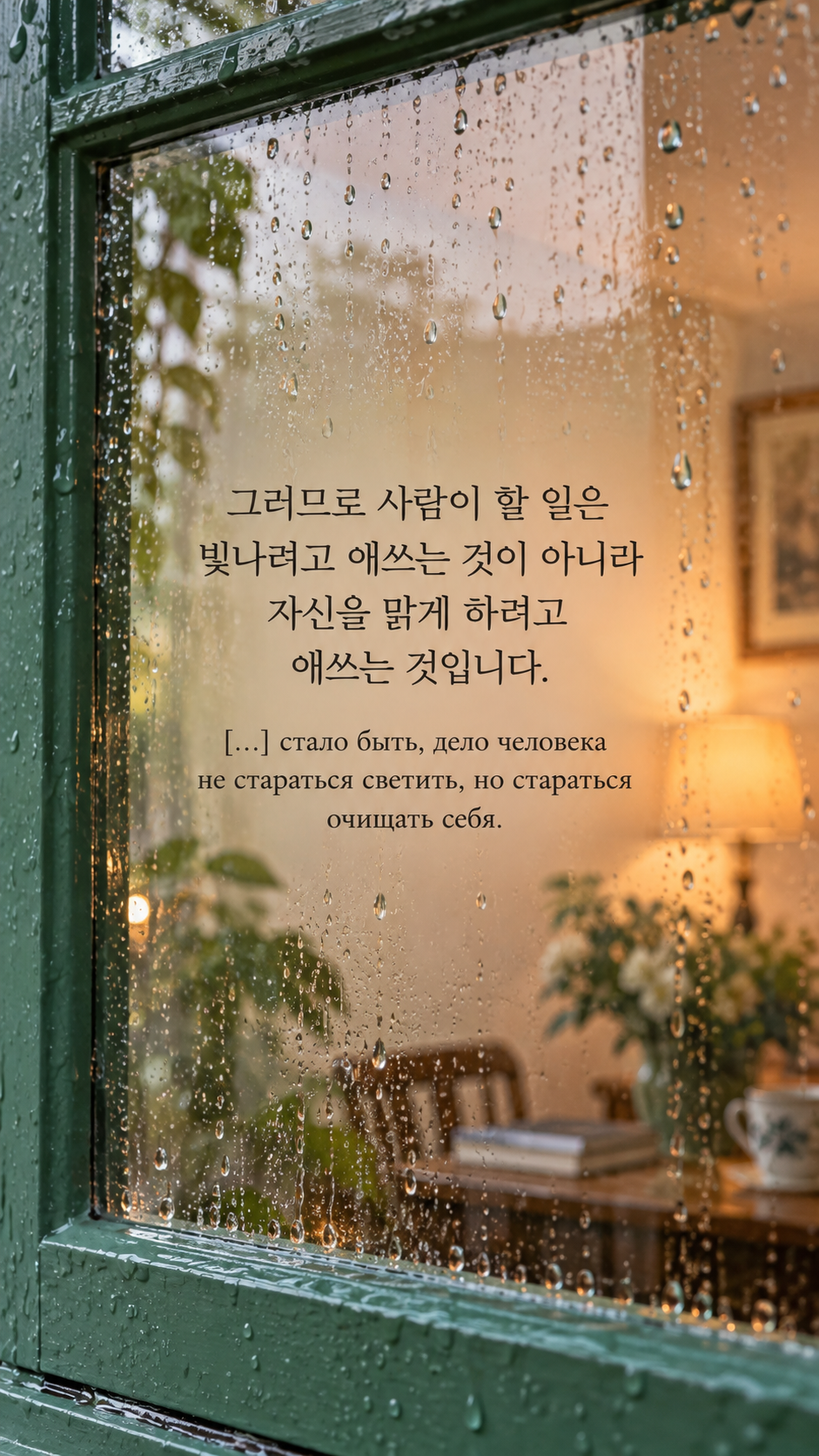 빛나기보다 자신을 다듬기 — 빗방울이 맺힌 창문
