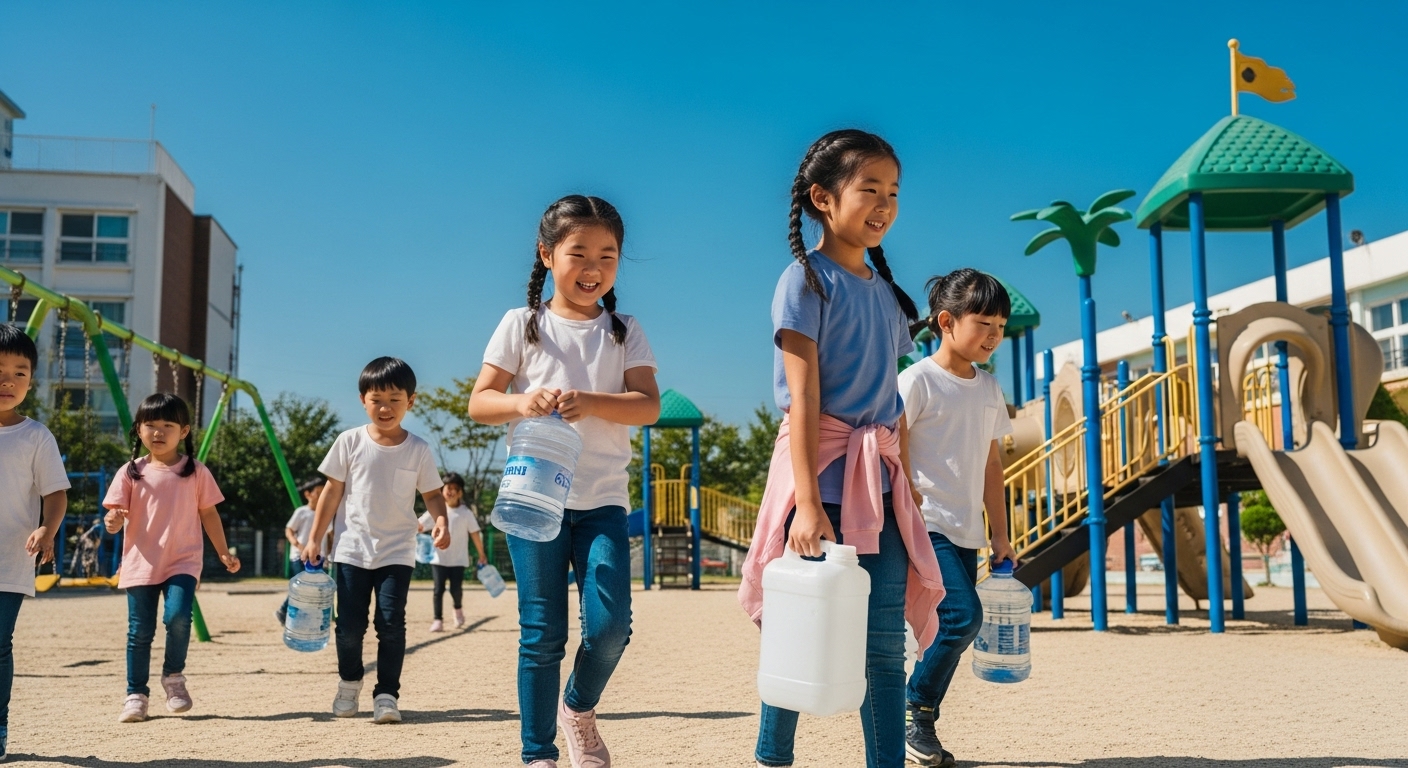 물 마시는 학생