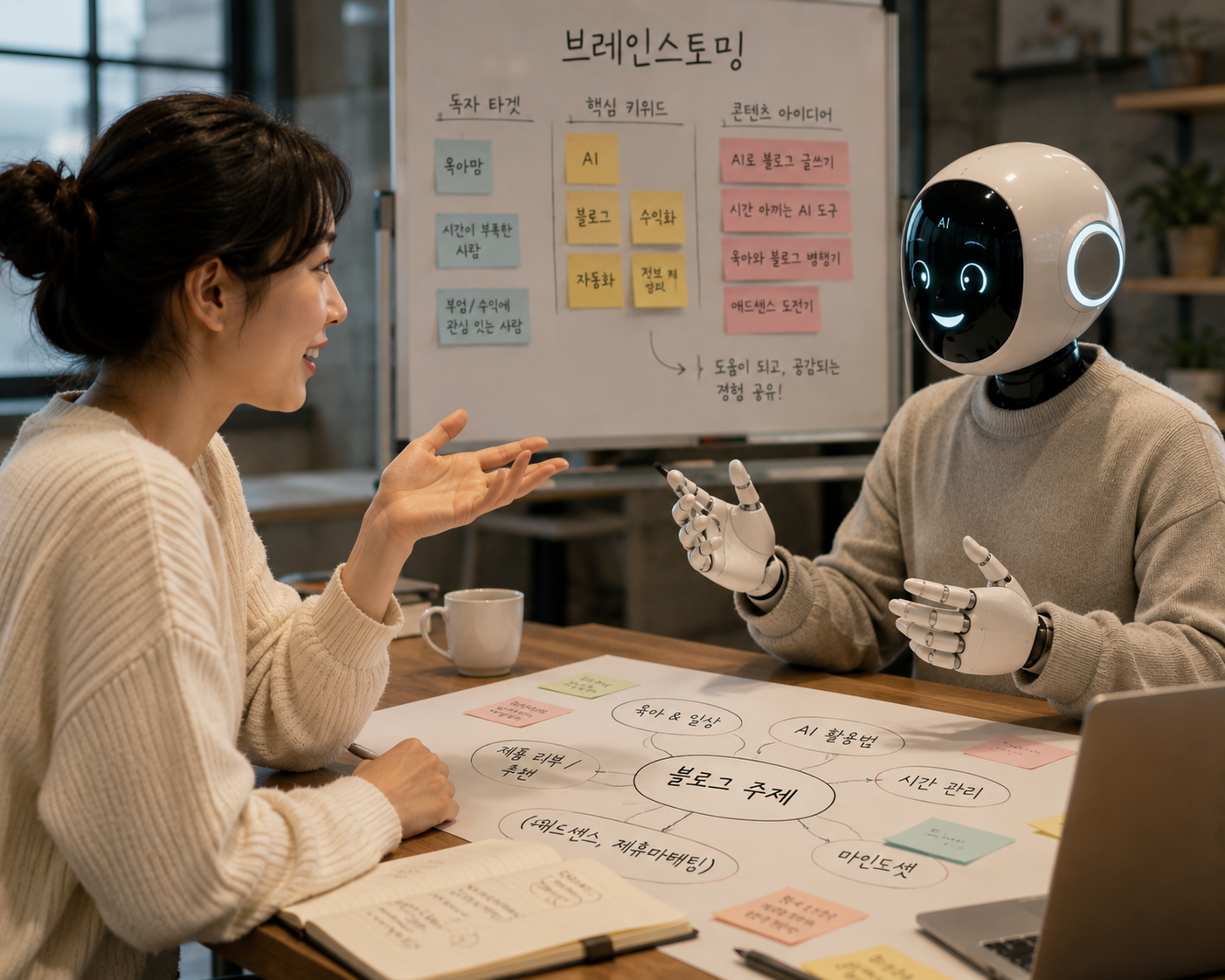 AI와 블로그 아이디어를 브레인스토밍하는 장면