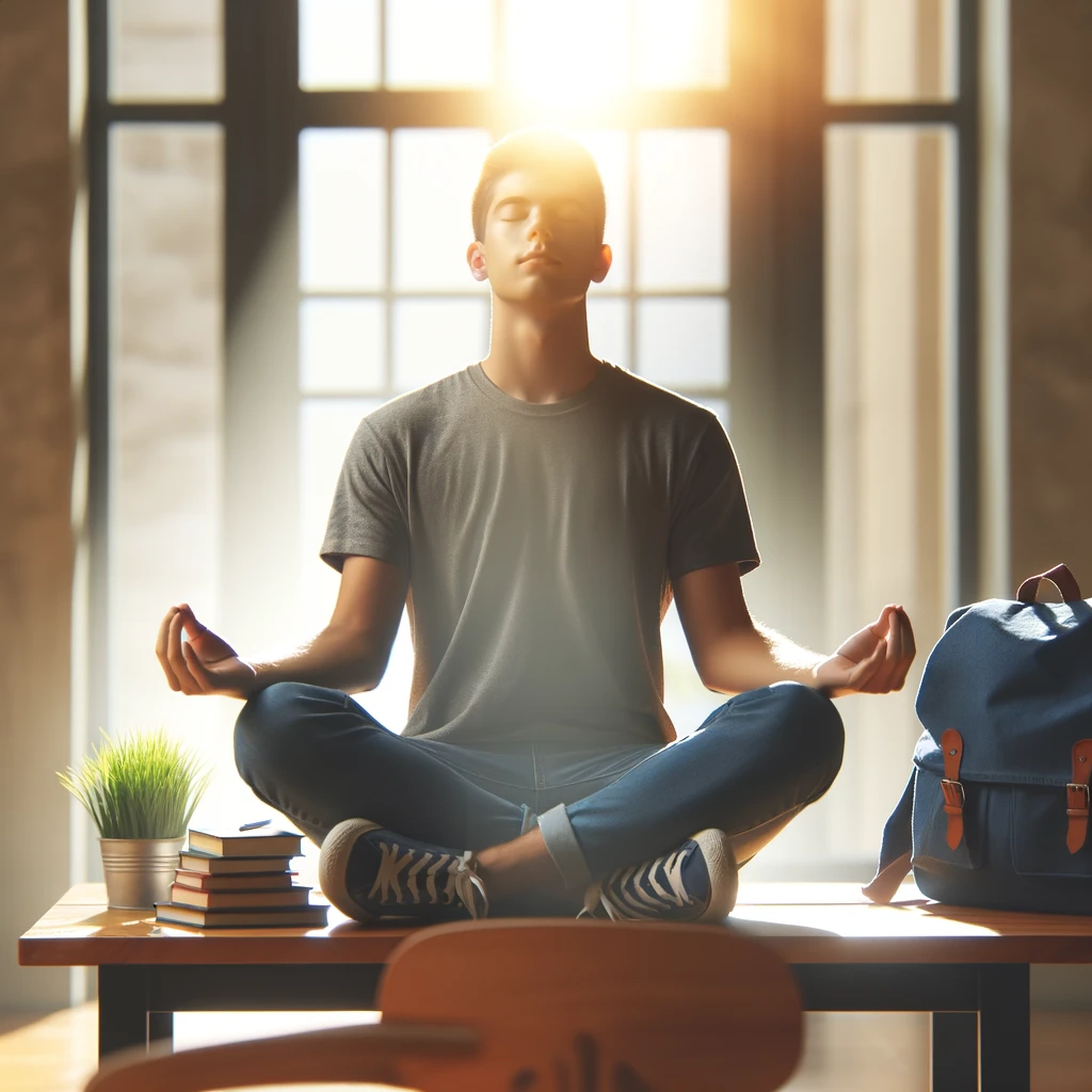 대학생이 자기계발로 명상하는 이미지