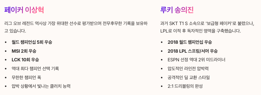 페이커 vs 루키 커리어 및 기본 정보 정리