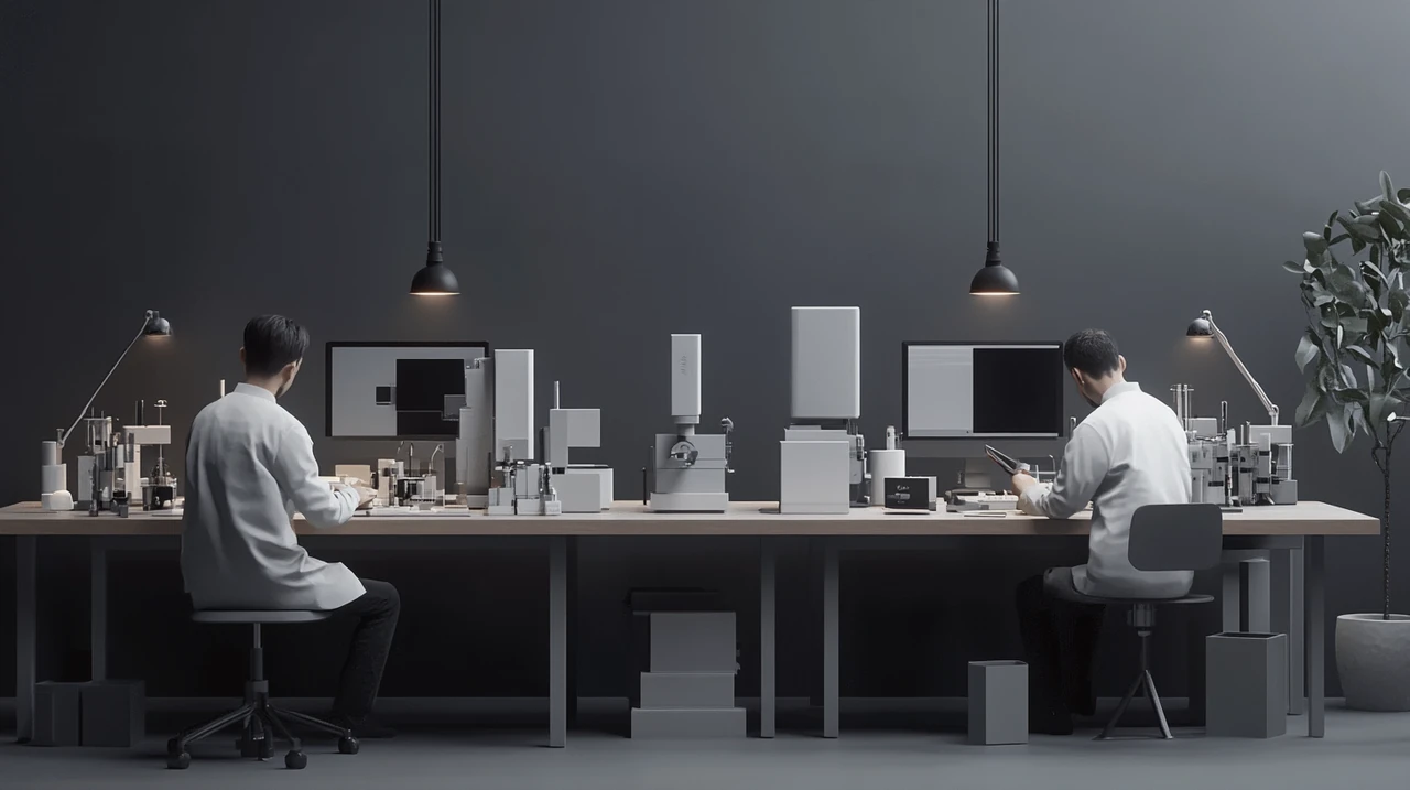 첨단 실험실에서 엔지니어들이 반도체 신기술 개발을 위해 협력하며 혁신의 가능성으로 가득한 미래를 구축합니다.
