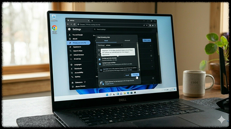 브라우저 캐시 삭제 설정 모습