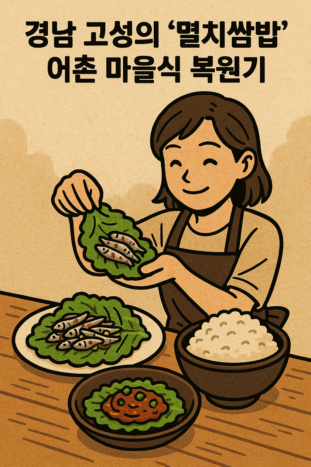 경남 고성 어촌 마을에서 생멸치를 된장에 무쳐 쌈밥으로 만드는 전통 방식 체험