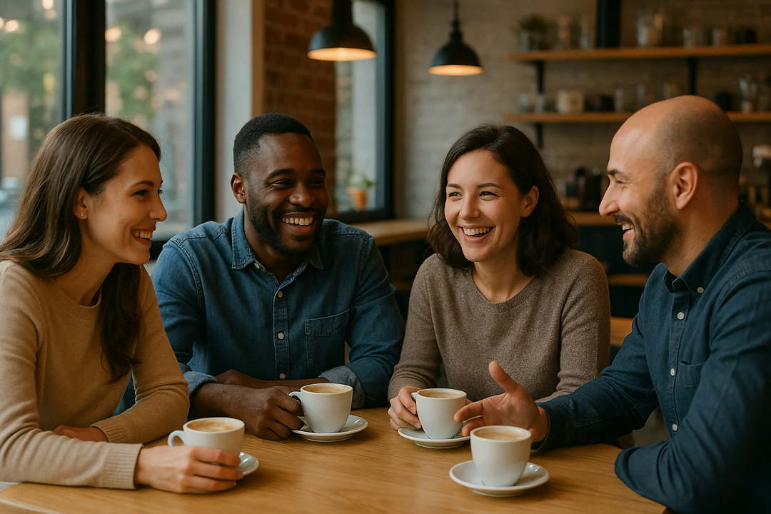 커피숍에-앉아있는-4명의-성인남녀