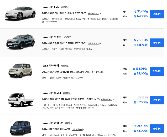 장기렌트카 가격표