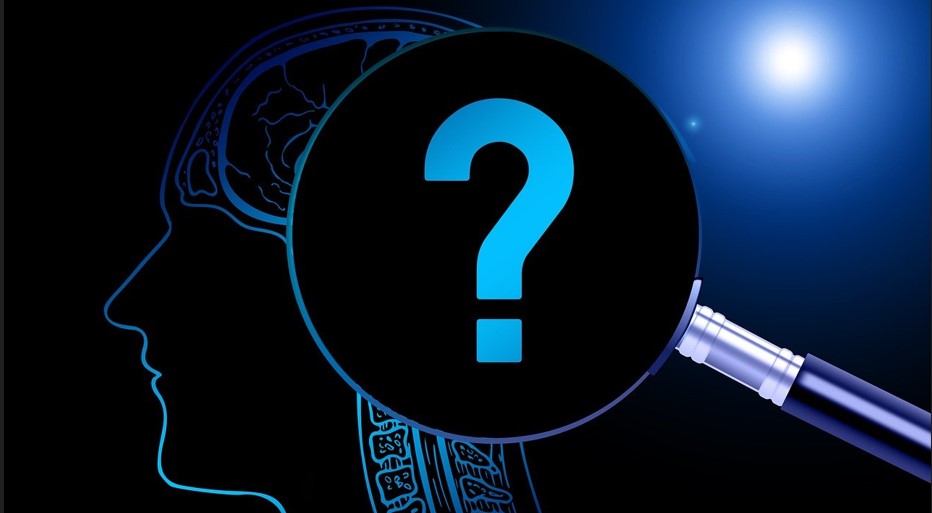 인간의 뇌를 돋보기로 들여다보고 있는 듯한 형태를 그린 그림